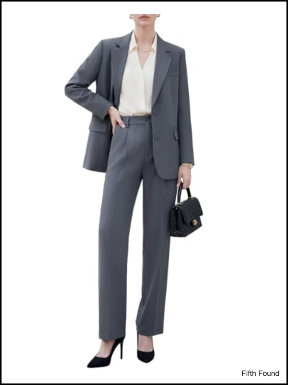 2-Piece Pants Suit Set Wrinkle-Free Oversized Blazer Wide Leg Trousers Business